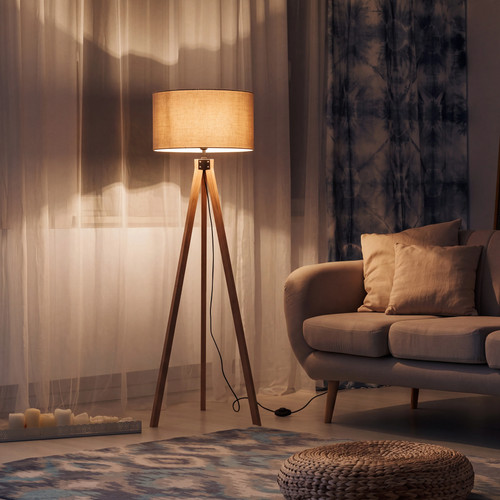 Wooden tripod floor lamp with - tripod,