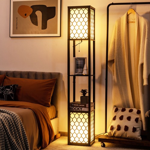 Tier floor lamp with - floor, wooden