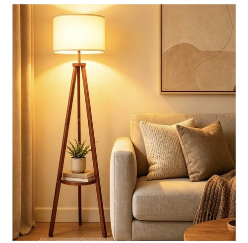 Wooden tripod floor - floor, lamp