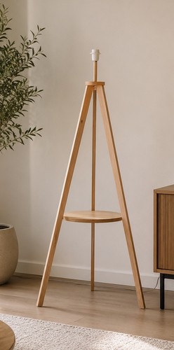 Light wooden floor lamp - light,