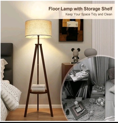 Wooden tripod floor - floor, lamp