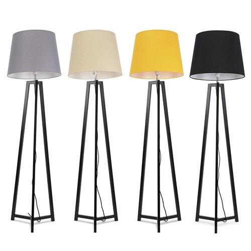 Black wooden tripod floor lamp - black,