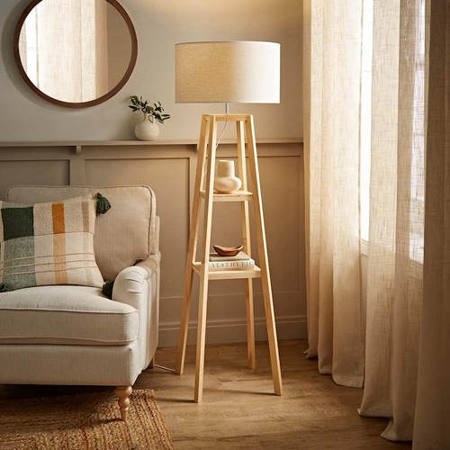 Light wooden floor lamp shelf - wooden,