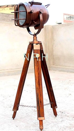 Copper floor lamp with - floor, wooden