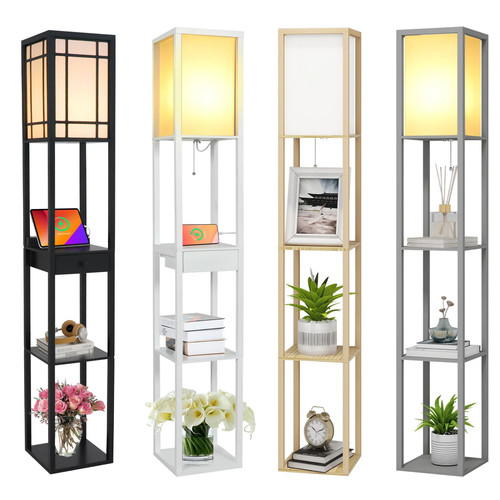 Led shelf floor lamp wooden - shelf,