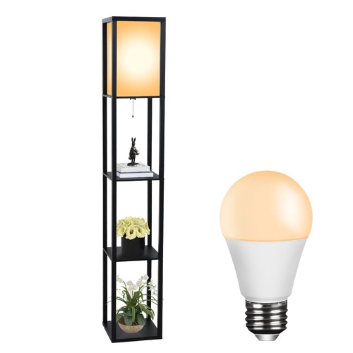 Black wooden floor lamp with - black,